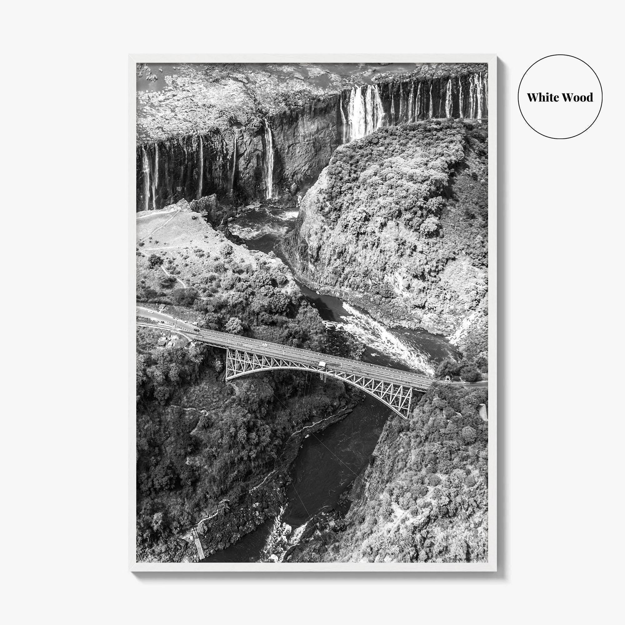 Zambia Black and White Fine Art Photo Print, Victoria Falls Bridge, Zambezi River Poster