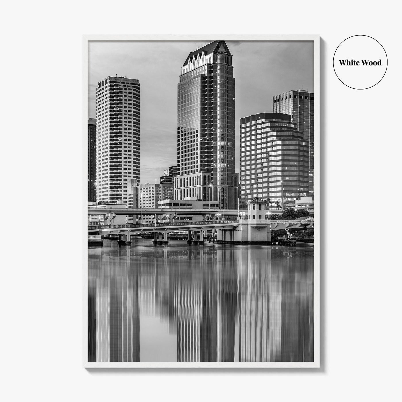 Tampa Skyline Black and White Fine Art Photo Print, Florida Downtown, USA Wall Poster
