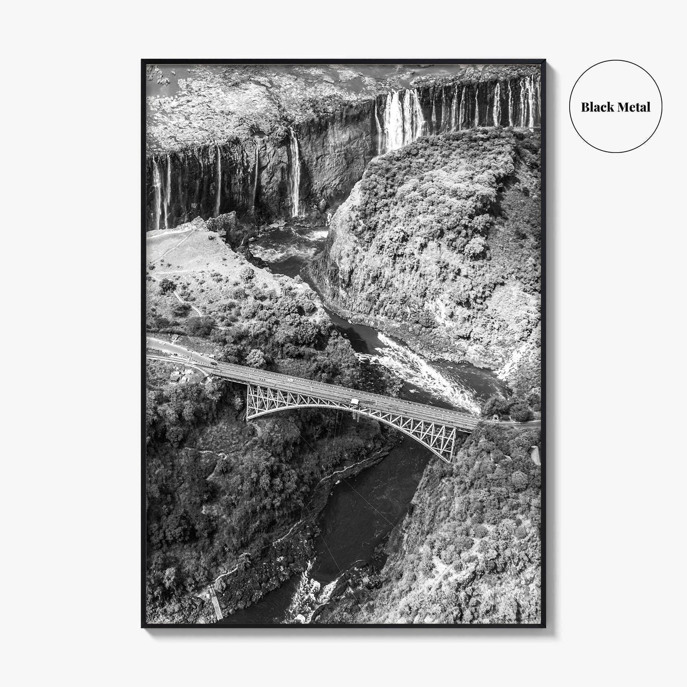 Zambia Black and White Fine Art Photo Print, Victoria Falls Bridge, Zambezi River Poster