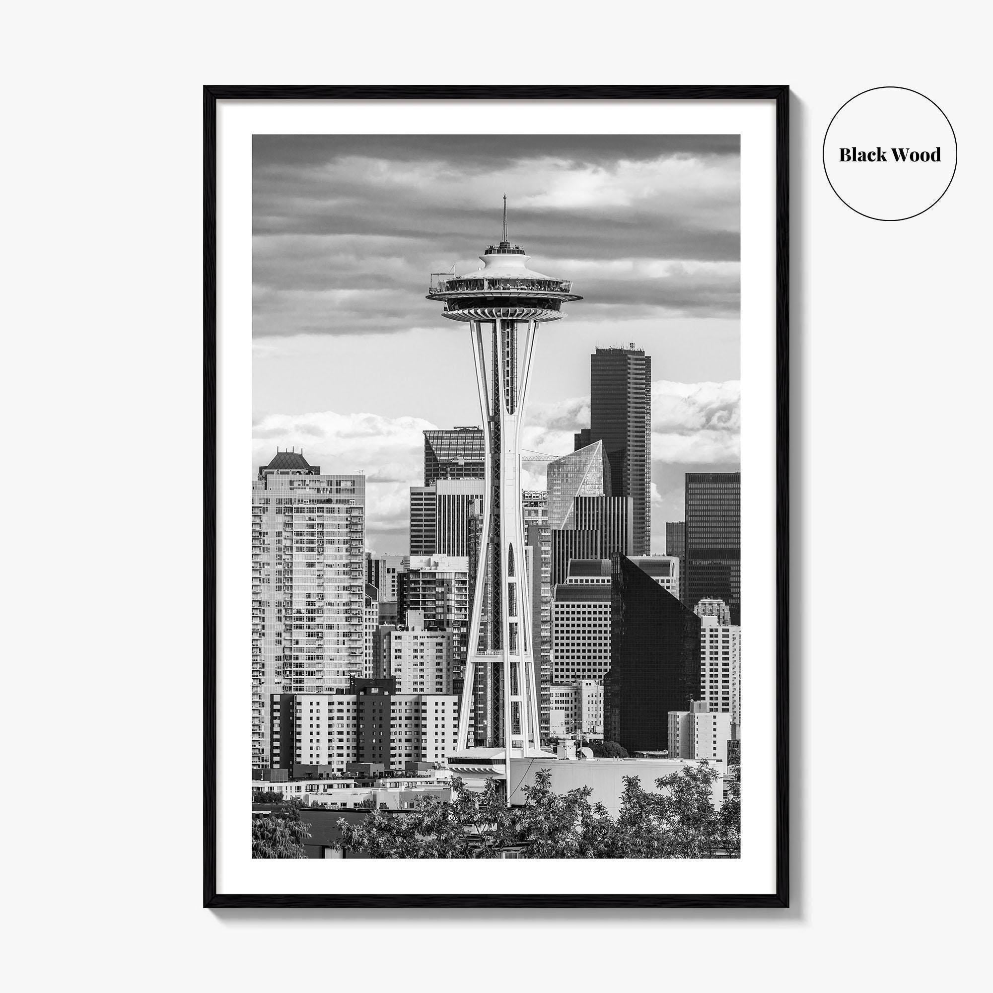 Seattle Skyline Black and White Fine Art Photo Print, Washington Poster