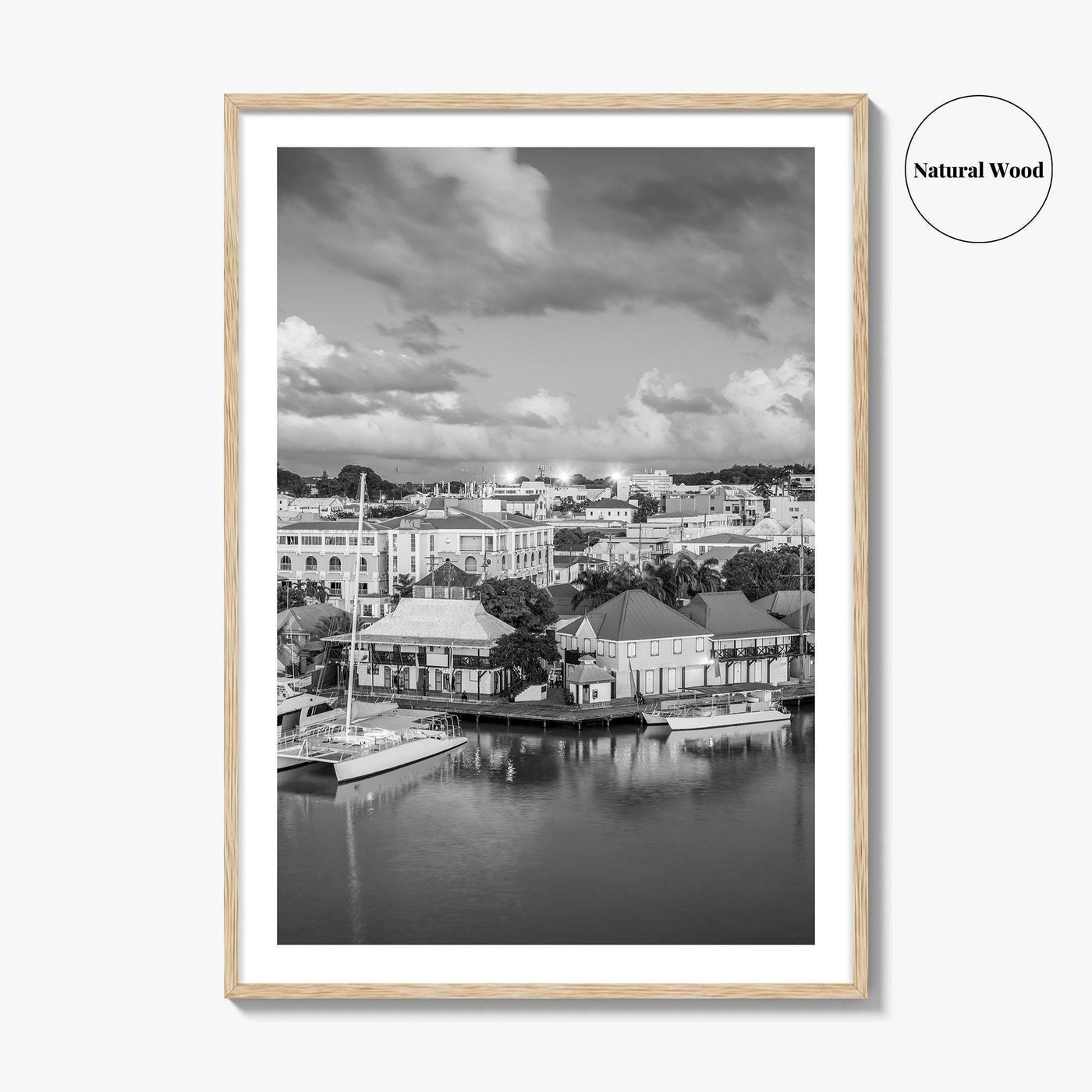St John's Skyline Black and White Fine Art Photo Print, Antigua, Redcliffe Quay Poster