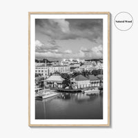 St John's Skyline Black and White Fine Art Photo Print, Antigua, Redcliffe Quay Poster