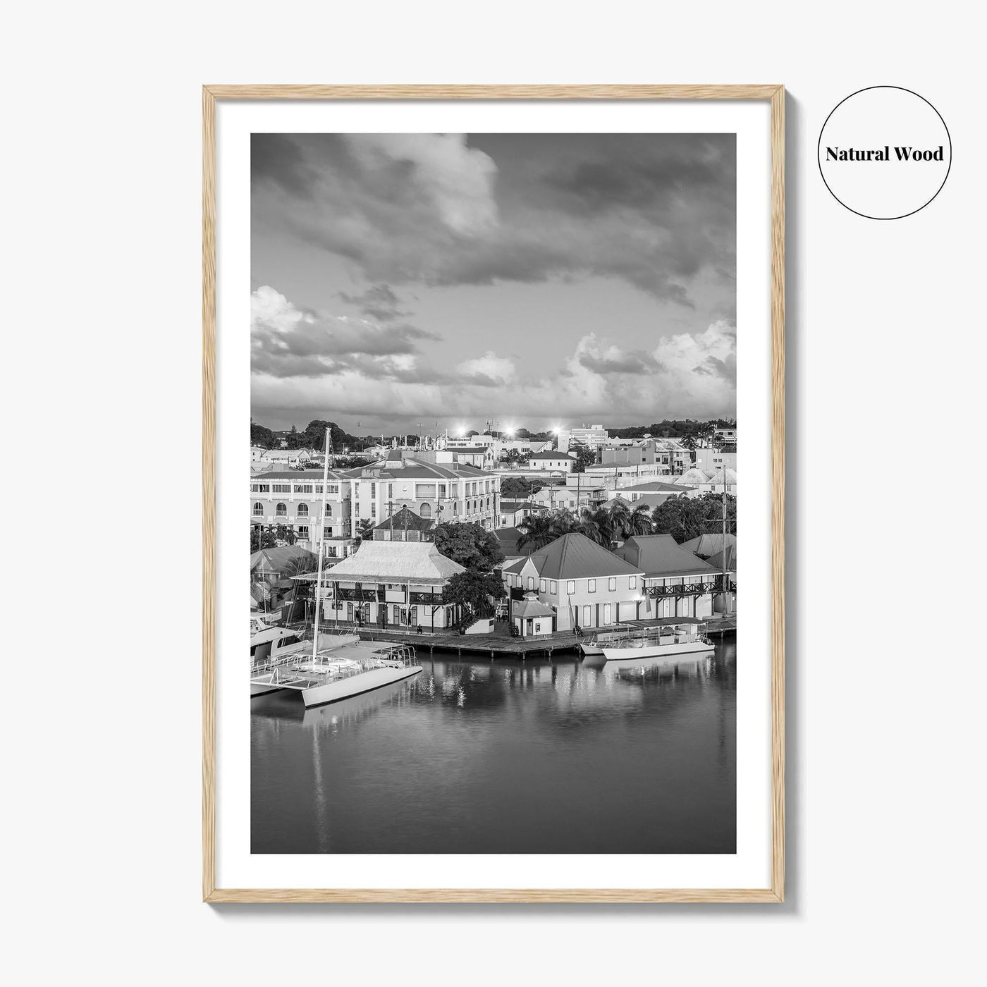 St John's Skyline Black and White Fine Art Photo Print, Antigua, Redcliffe Quay Poster