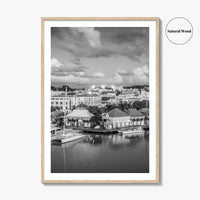 St John's Skyline Black and White Fine Art Photo Print, Antigua, Redcliffe Quay Poster