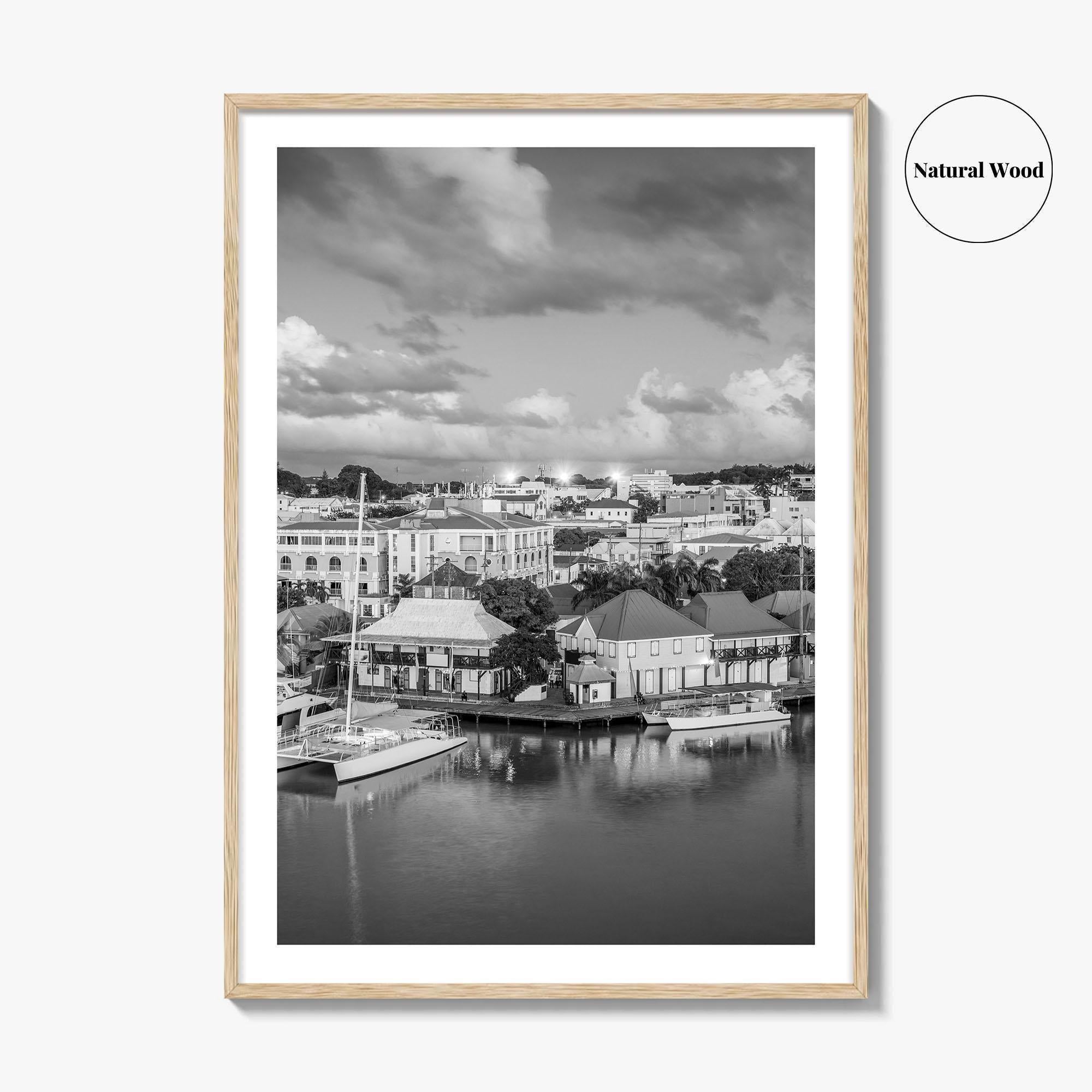St John's Skyline Black and White Fine Art Photo Print, Antigua, Redcliffe Quay Poster