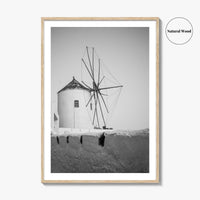 Santorini Black and White Fine Art Photo Print, Oia Windmill Greece Poster
