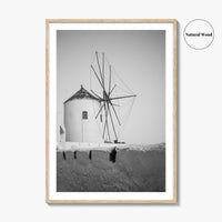 Santorini Black and White Fine Art Photo Print, Oia Windmill Greece Poster