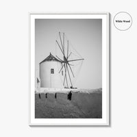 Santorini Black and White Fine Art Photo Print, Oia Windmill Greece Poster