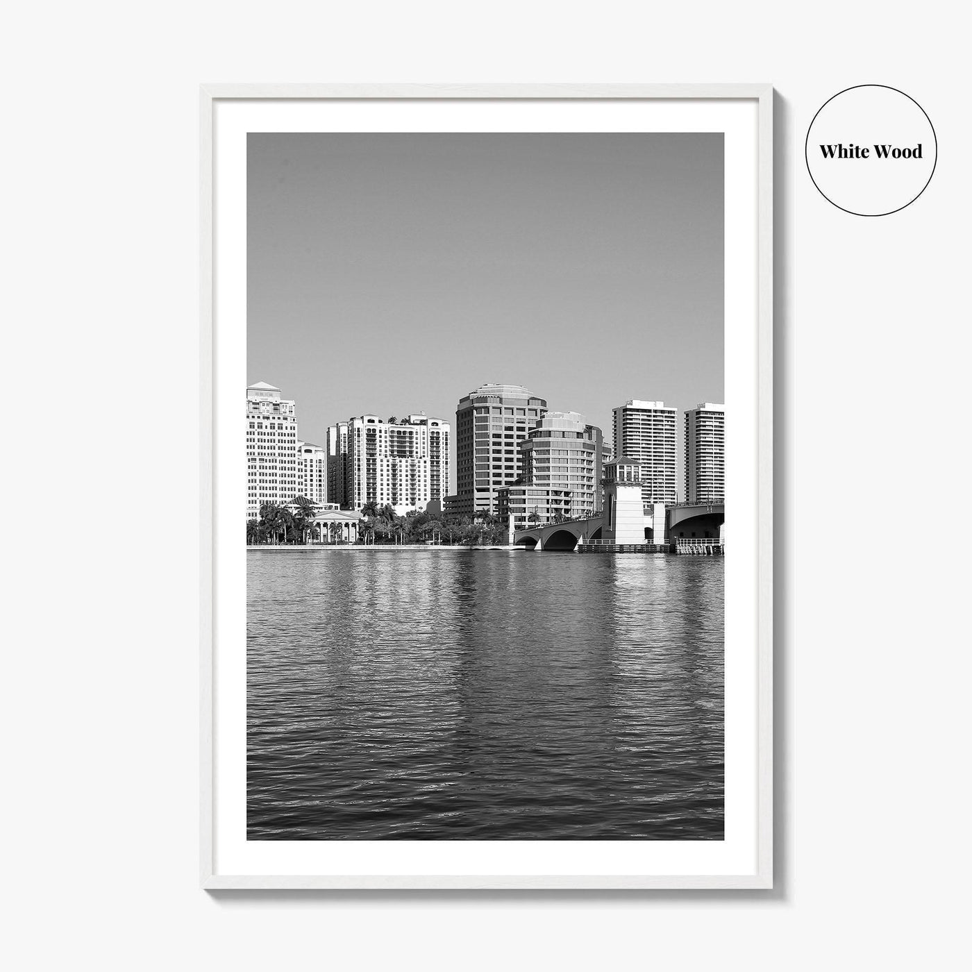 West Palm Beach Skyline Black and White Fine Art Photo Print, Florida Poster