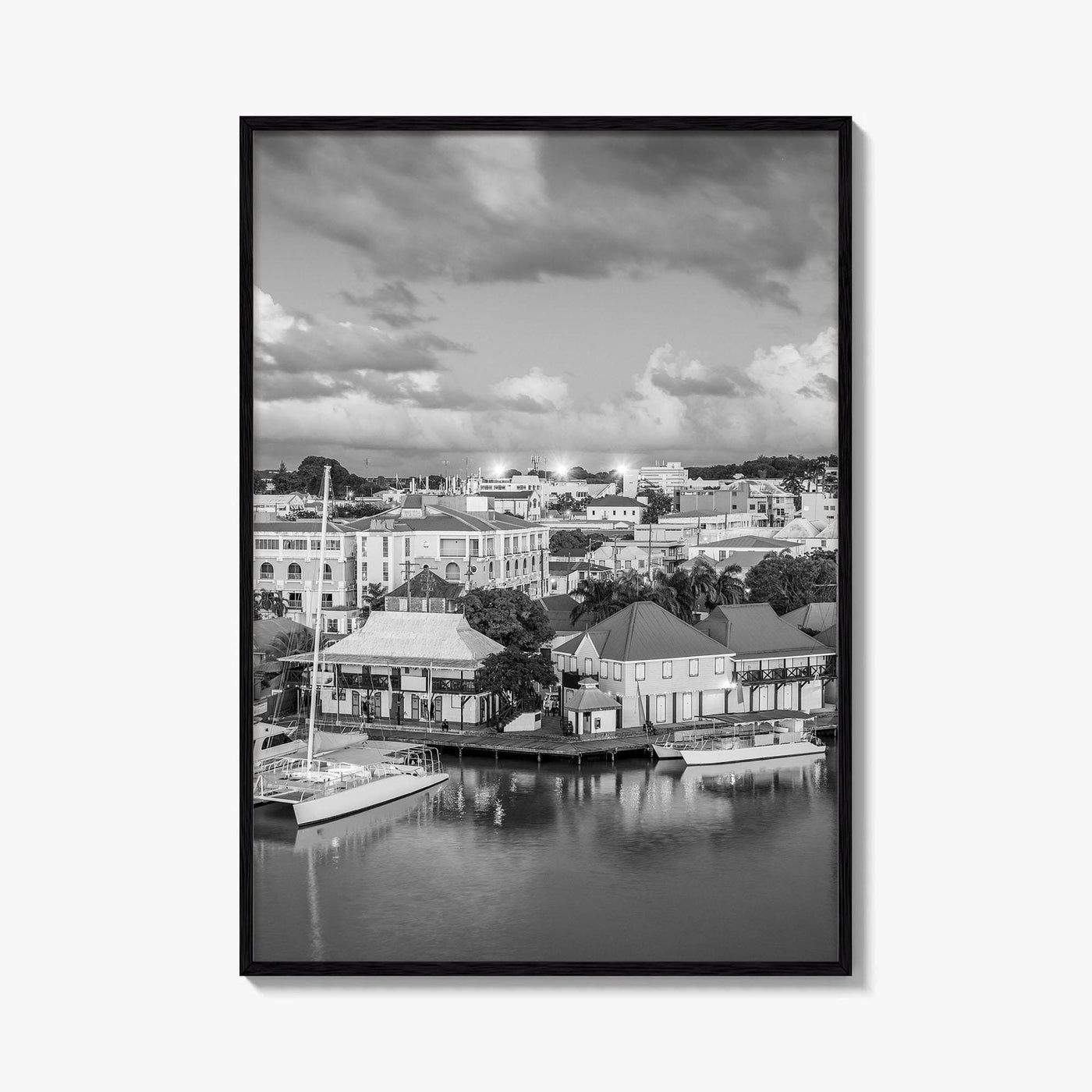 St John's Skyline Black and White Fine Art Photo Print, Antigua, Redcliffe Quay Poster