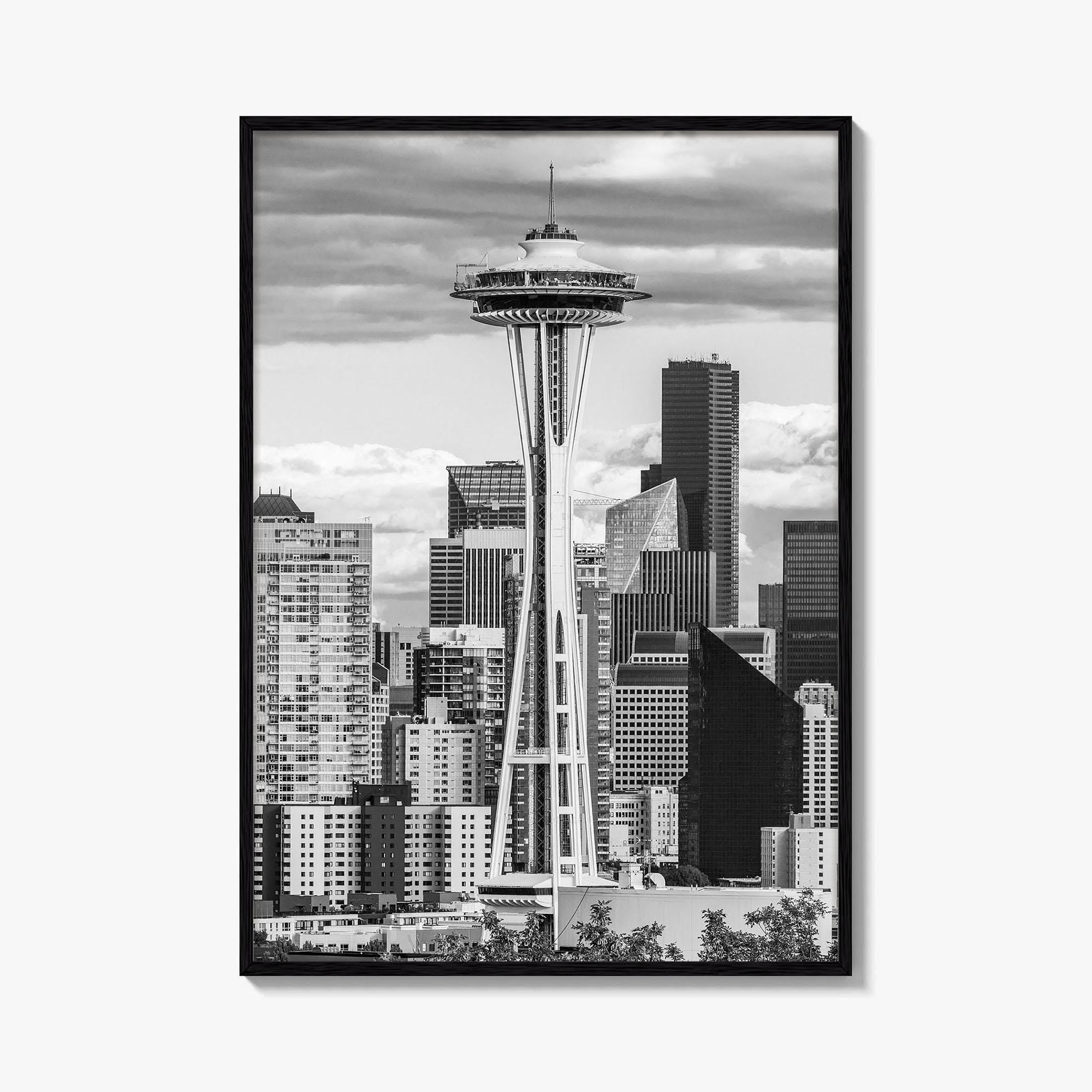 Seattle Skyline Black and White Fine Art Photo Print, Washington Poster