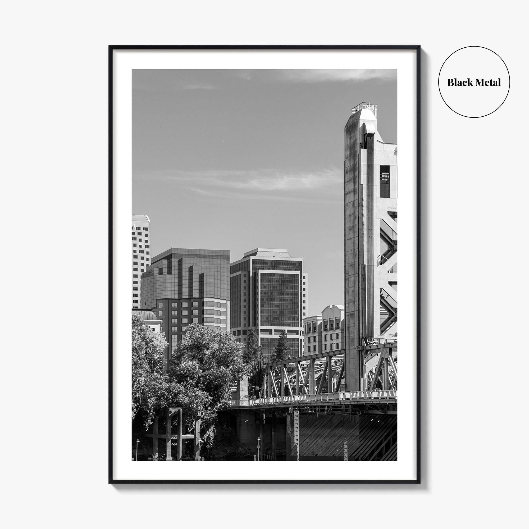 Sacramento Skyline Black and White Fine Art Photo Print, Tower Bridge, California Poster