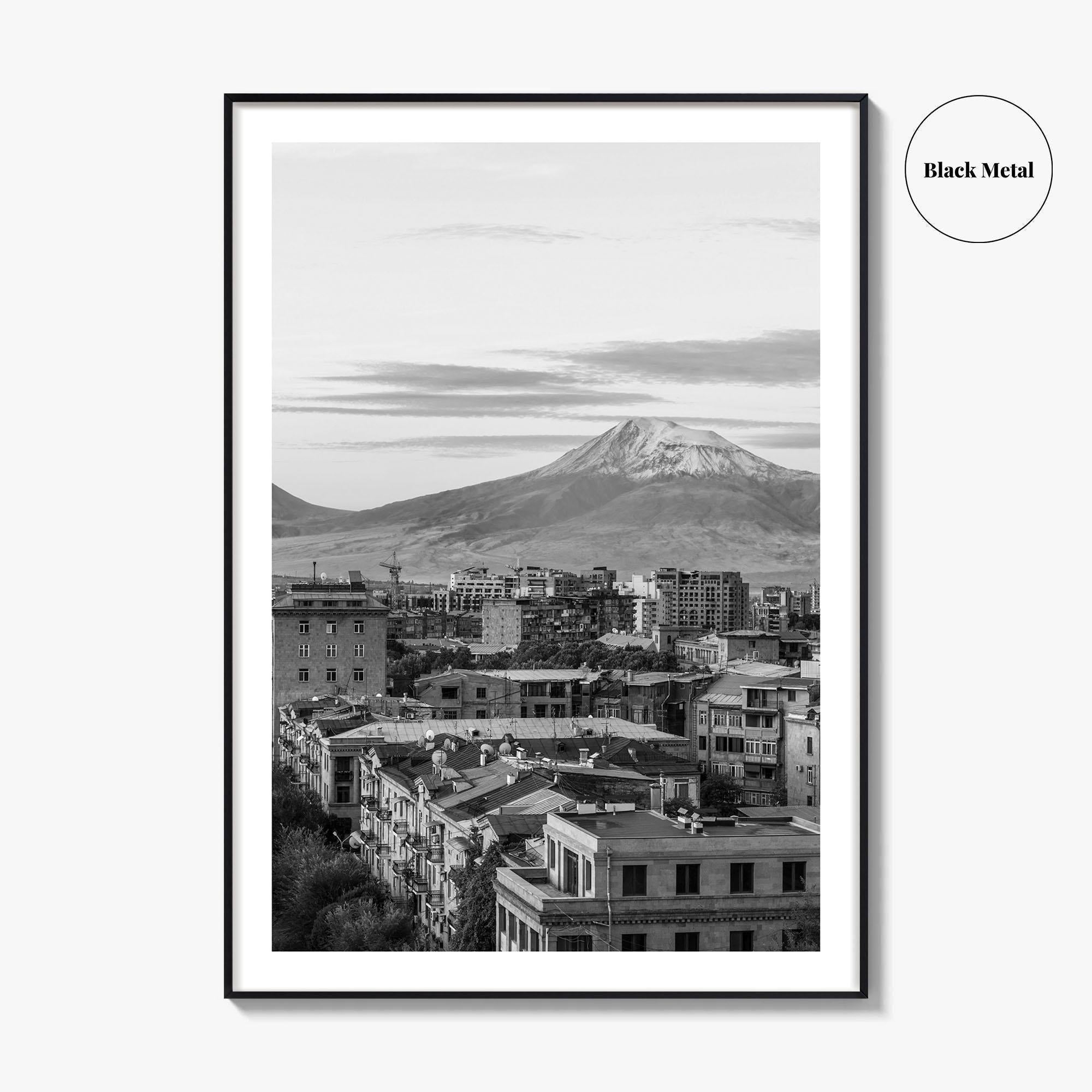 Yerevan Black and White Fine Art Photo Print, Armenia Wall Poster, Mount Ararat, Cascade
