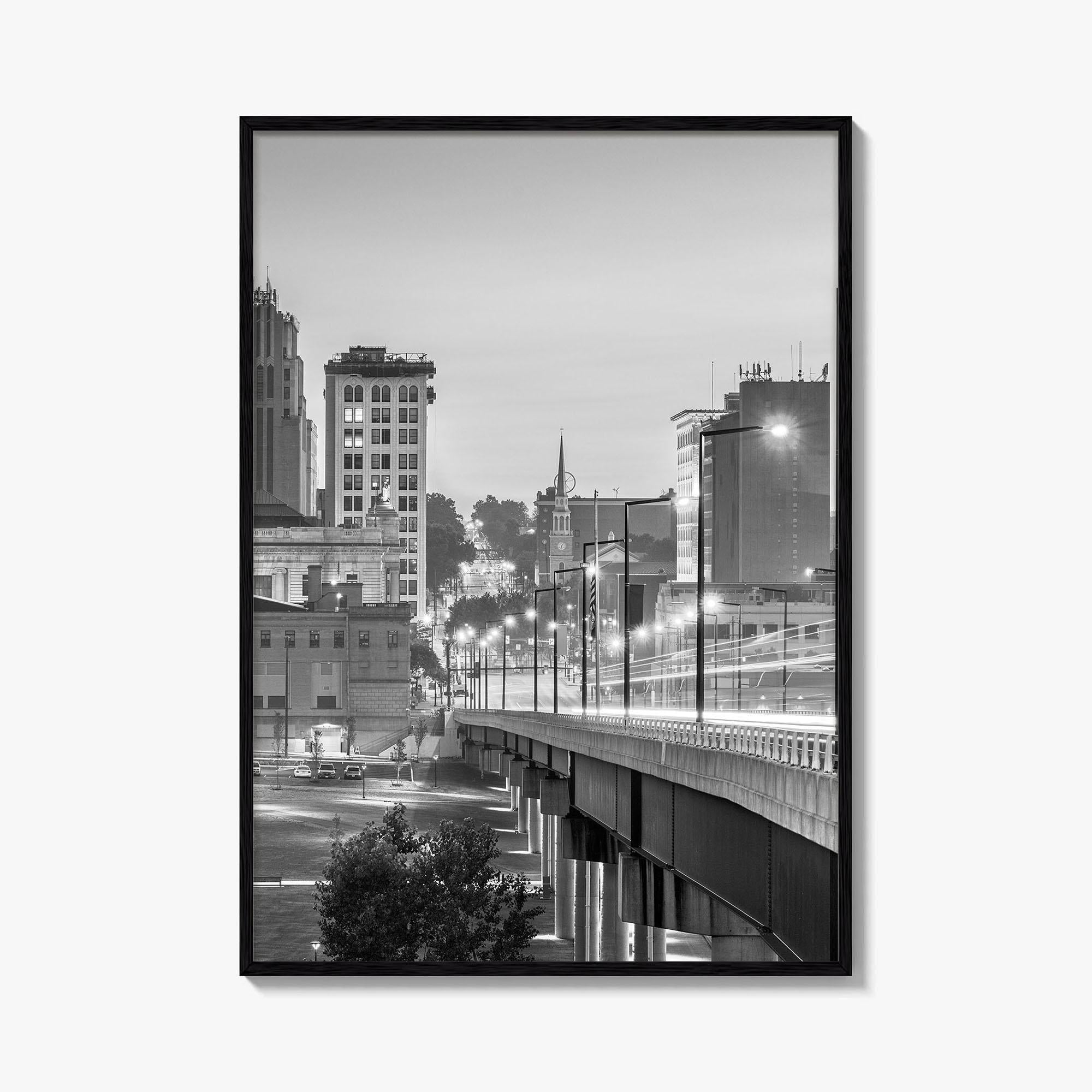 Youngstown Skyline Black and White Fine Art Photo Print, Downtown Ohio Poster
