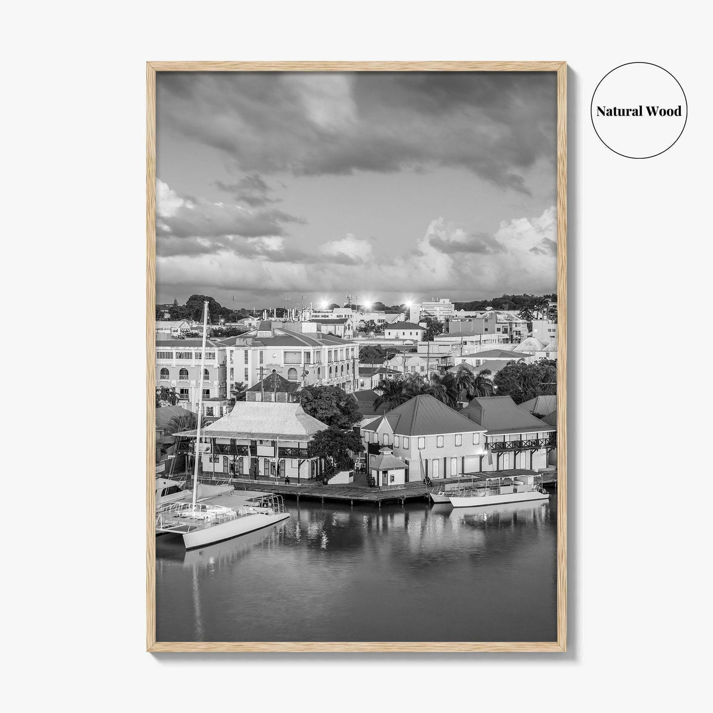 St John's Skyline Black and White Fine Art Photo Print, Antigua, Redcliffe Quay Poster