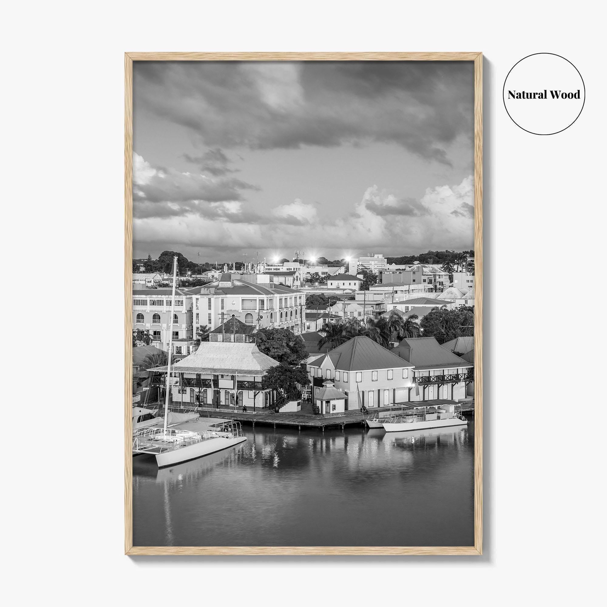 St John's Skyline Black and White Fine Art Photo Print, Antigua, Redcliffe Quay Poster