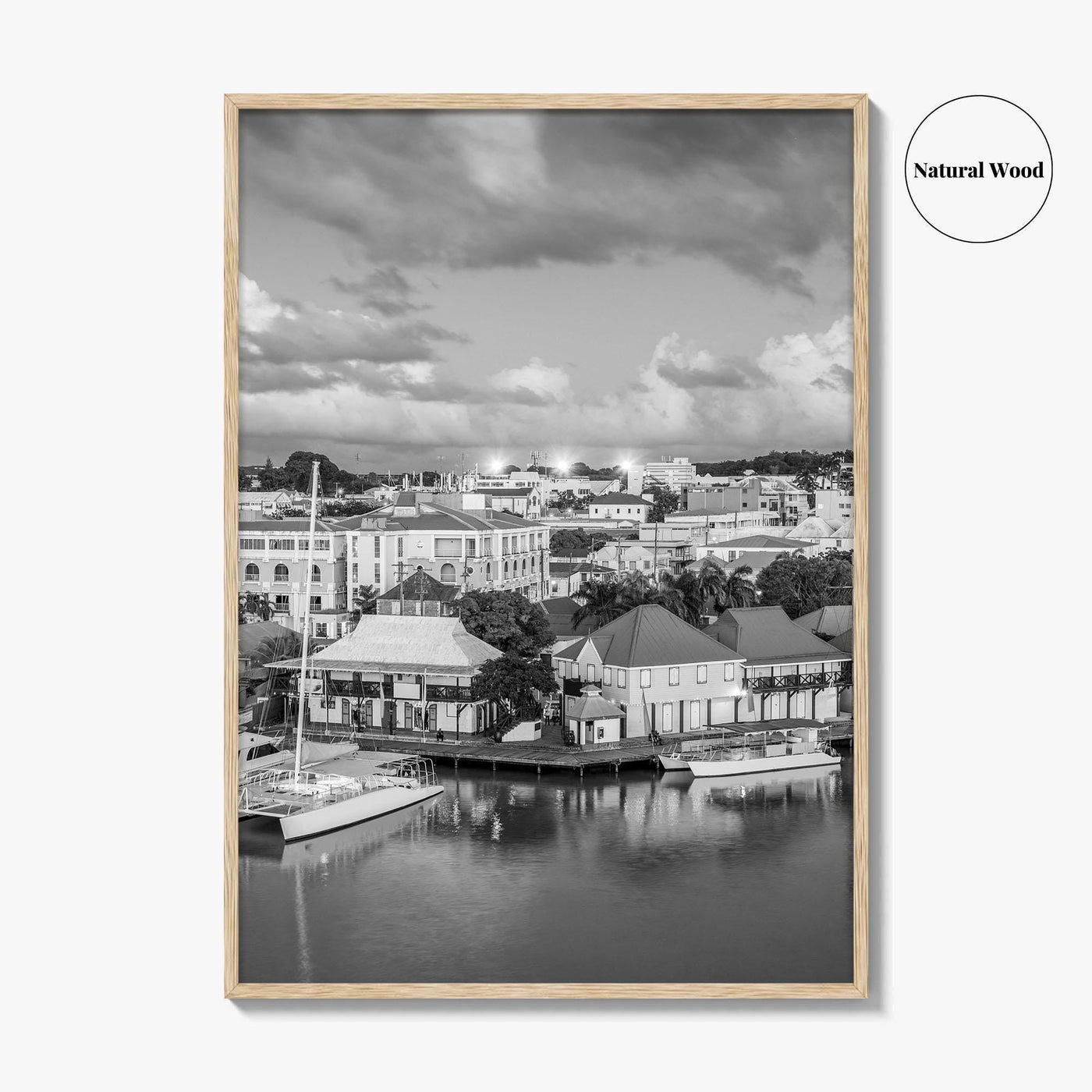 St John's Skyline Black and White Fine Art Photo Print, Antigua, Redcliffe Quay Poster