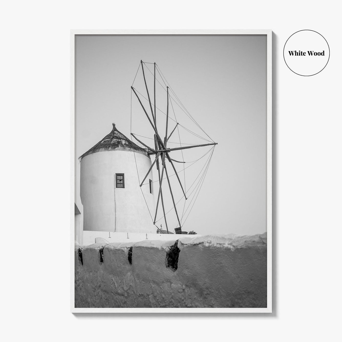 Santorini Black and White Fine Art Photo Print, Oia Windmill Greece Poster