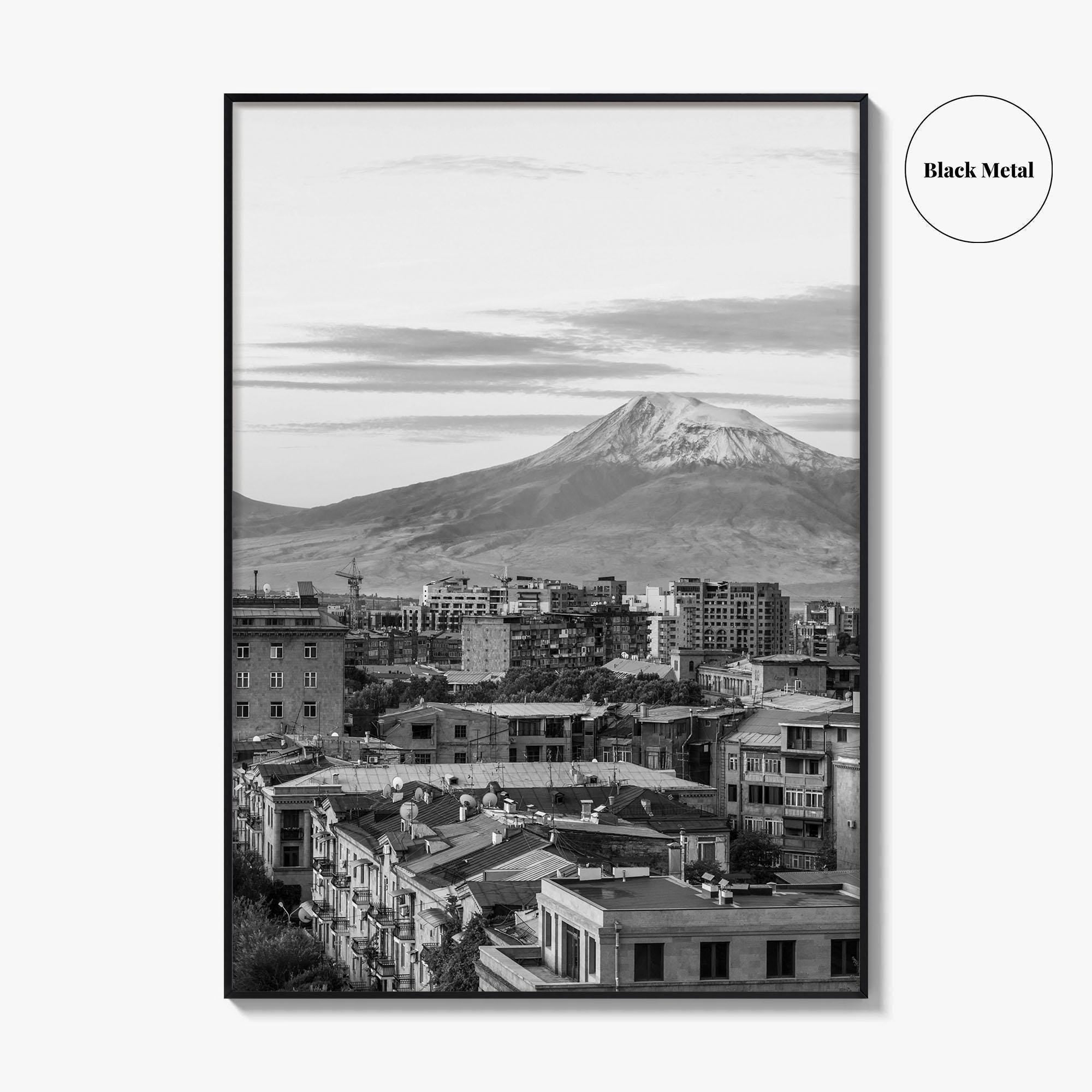 Yerevan Black and White Fine Art Photo Print, Armenia Wall Poster, Mount Ararat, Cascade
