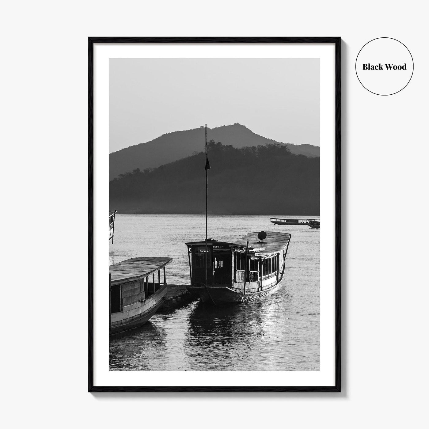 Luang Prabang Black and White Fine Art Photo Print, Mekong River Laos Poster