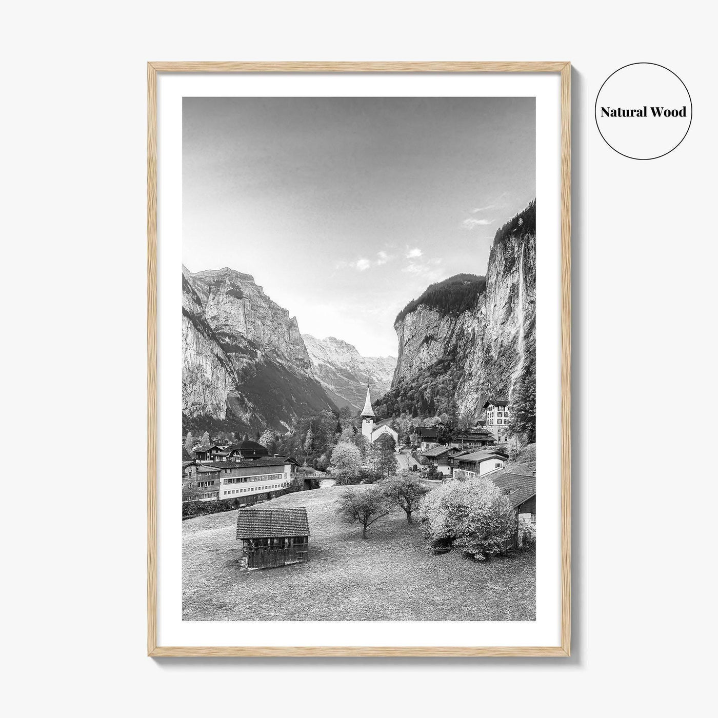 Lauterbrunnen Black and White Fine Art Photo Print, Staubbach Waterfall Swiss Alps Poster