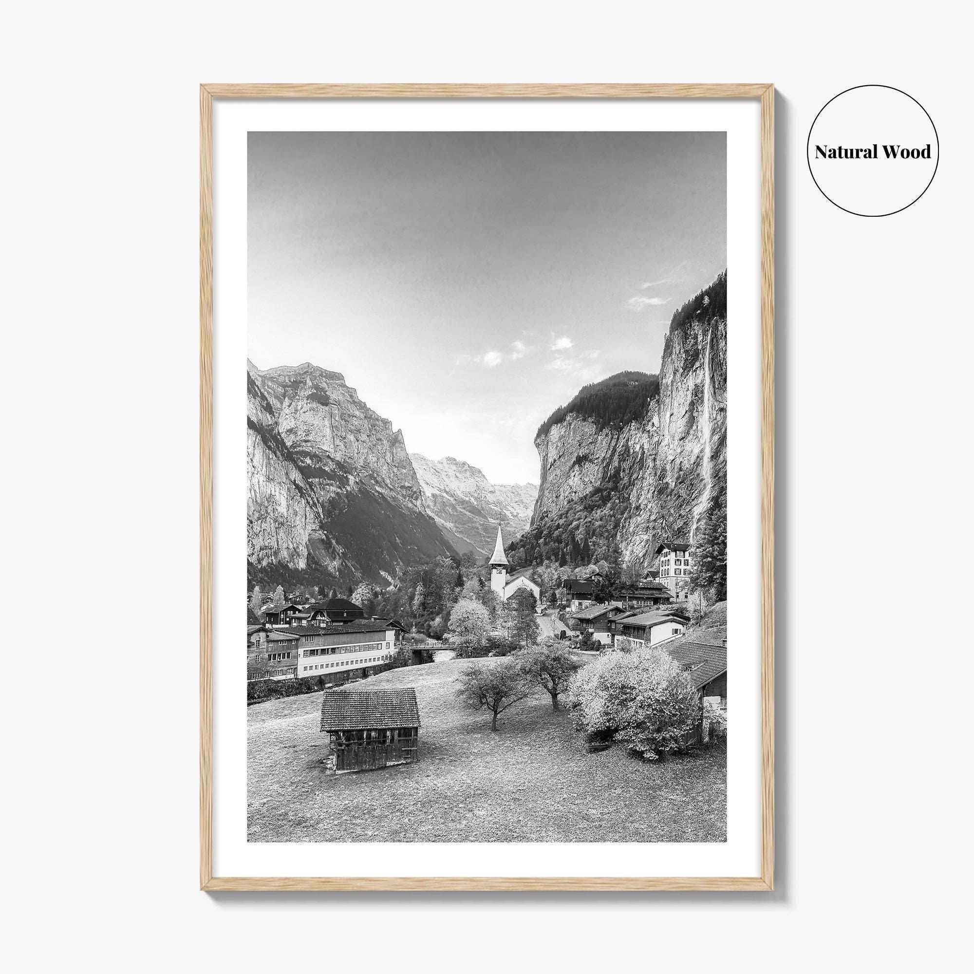 Lauterbrunnen Black and White Fine Art Photo Print, Staubbach Waterfall Swiss Alps Poster