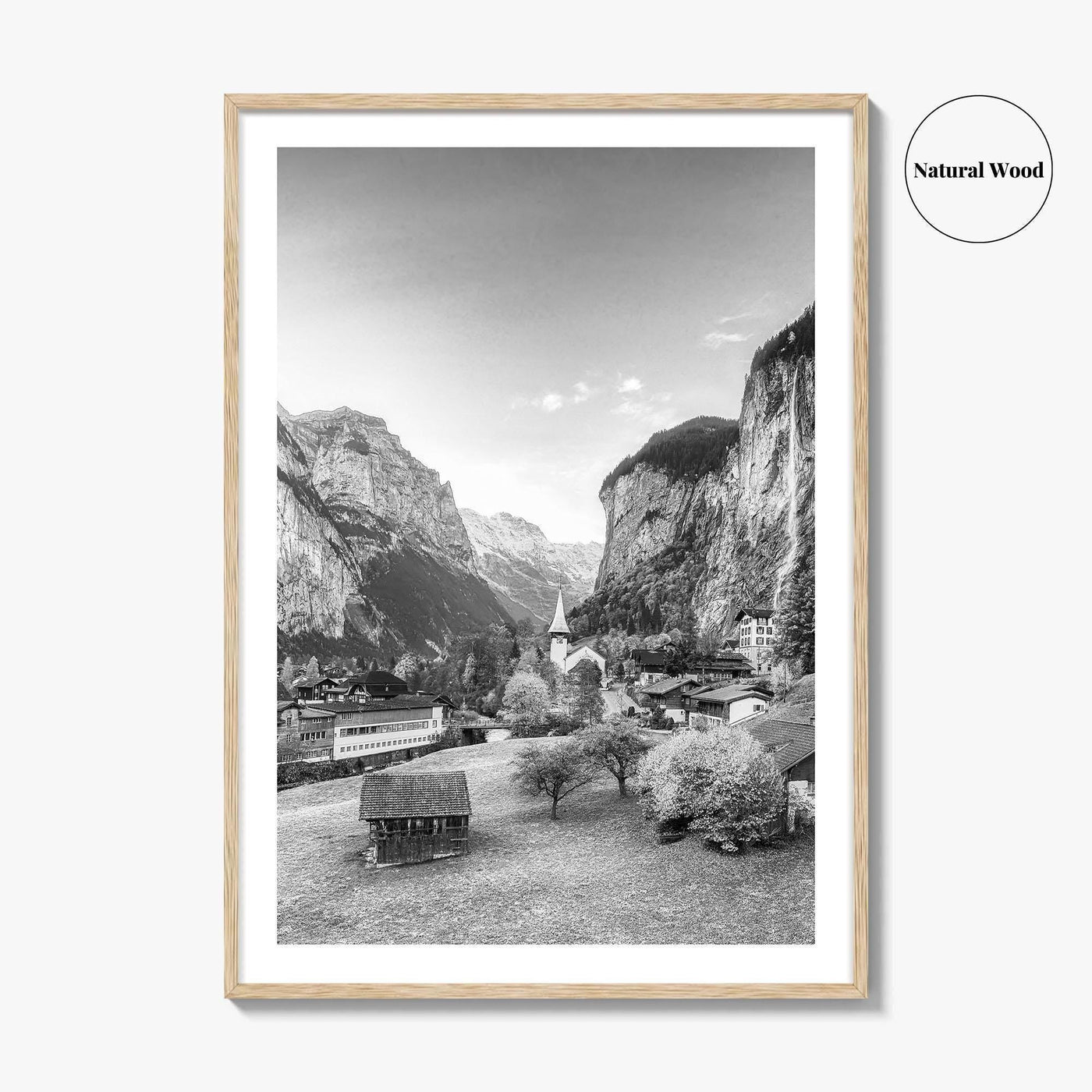 Lauterbrunnen Black and White Fine Art Photo Print, Staubbach Waterfall Swiss Alps Poster
