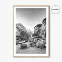 Lauterbrunnen Black and White Fine Art Photo Print, Staubbach Waterfall Swiss Alps Poster