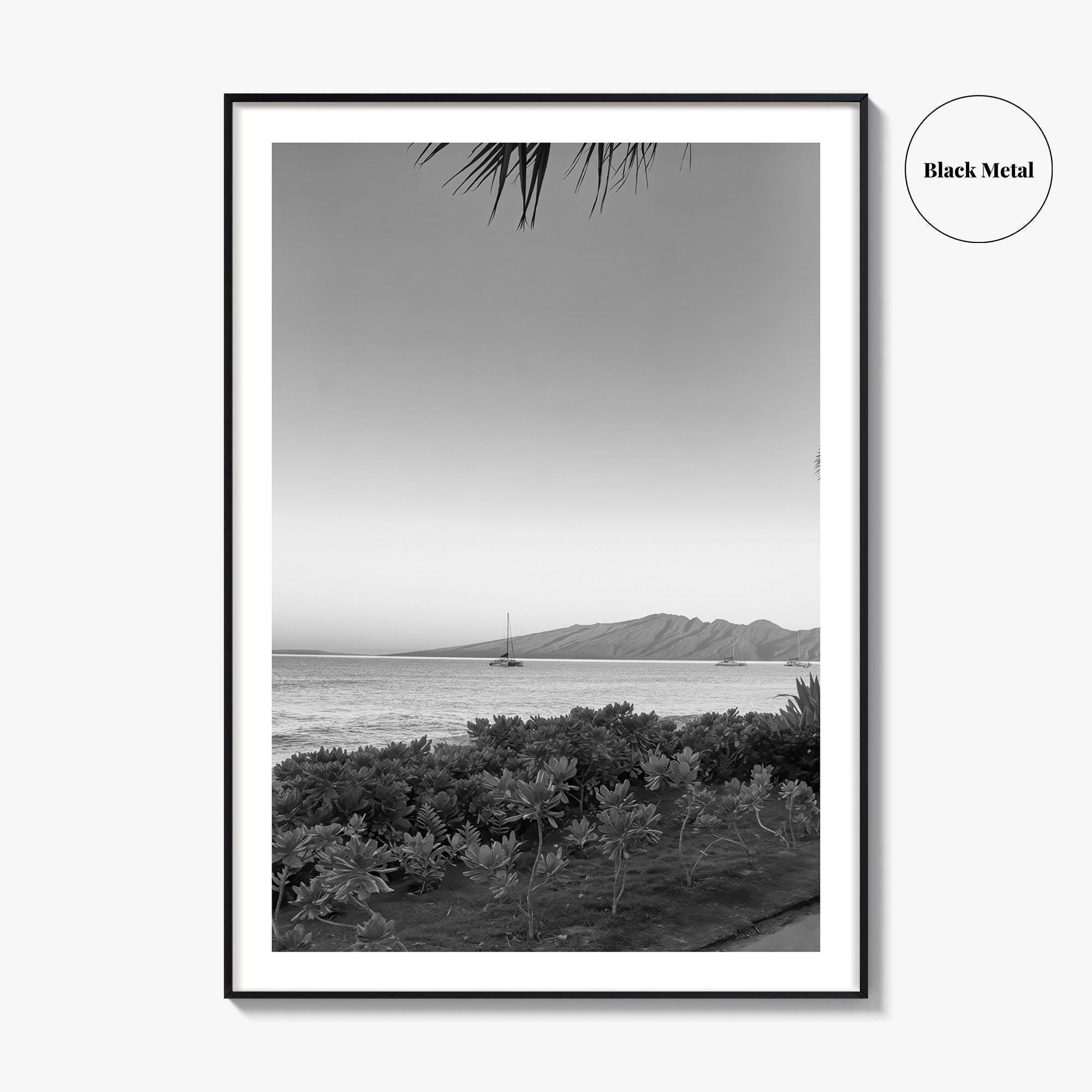 Lahaina Black and White Fine Art Photo Print, Kaanapali Beach, Molokai, Maui Hawaii Poster