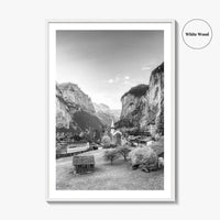 Lauterbrunnen Black and White Fine Art Photo Print, Staubbach Waterfall Swiss Alps Poster