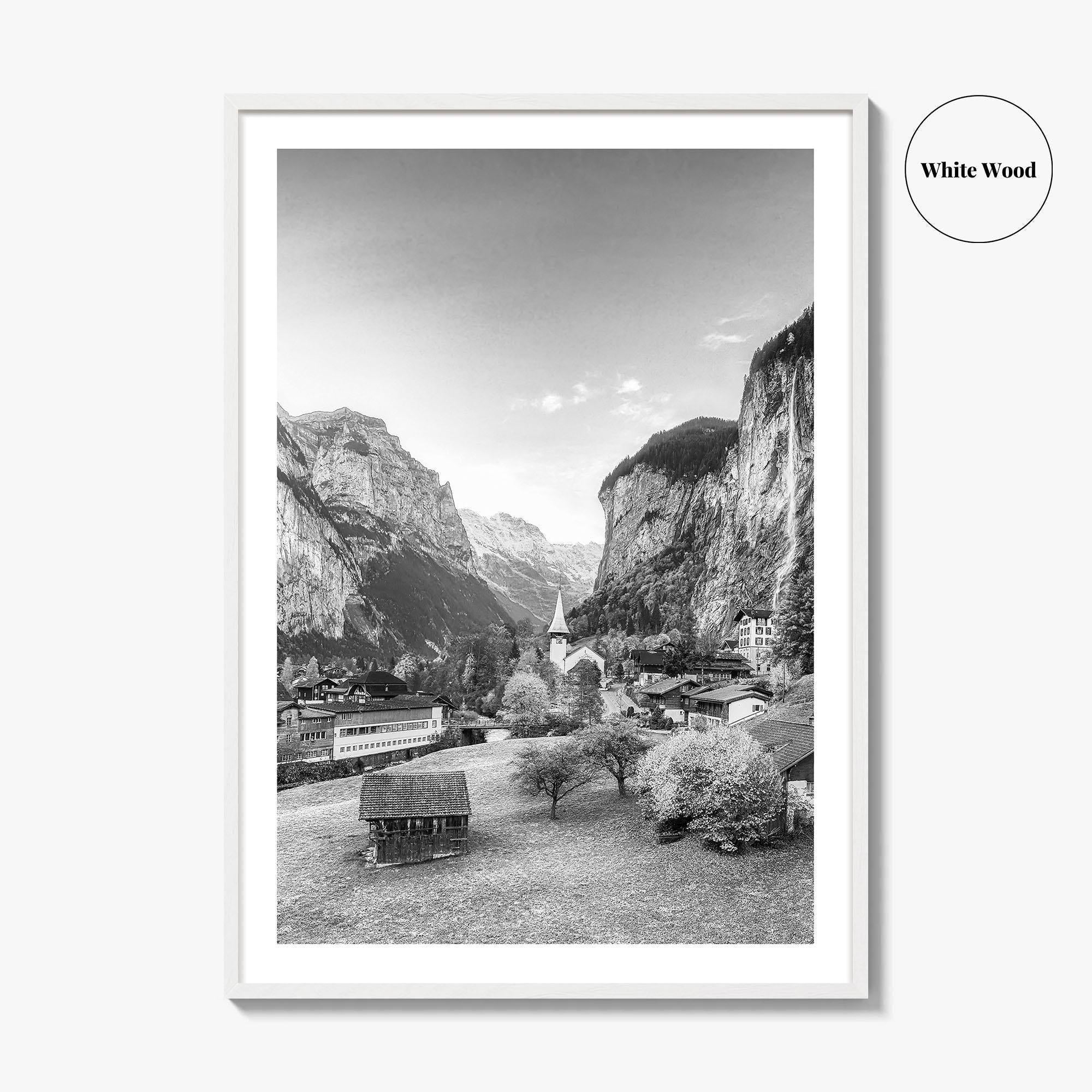 Lauterbrunnen Black and White Fine Art Photo Print, Staubbach Waterfall Swiss Alps Poster