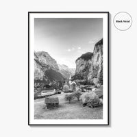 Lauterbrunnen Black and White Fine Art Photo Print, Staubbach Waterfall Swiss Alps Poster