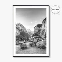 Lauterbrunnen Black and White Fine Art Photo Print, Staubbach Waterfall Swiss Alps Poster