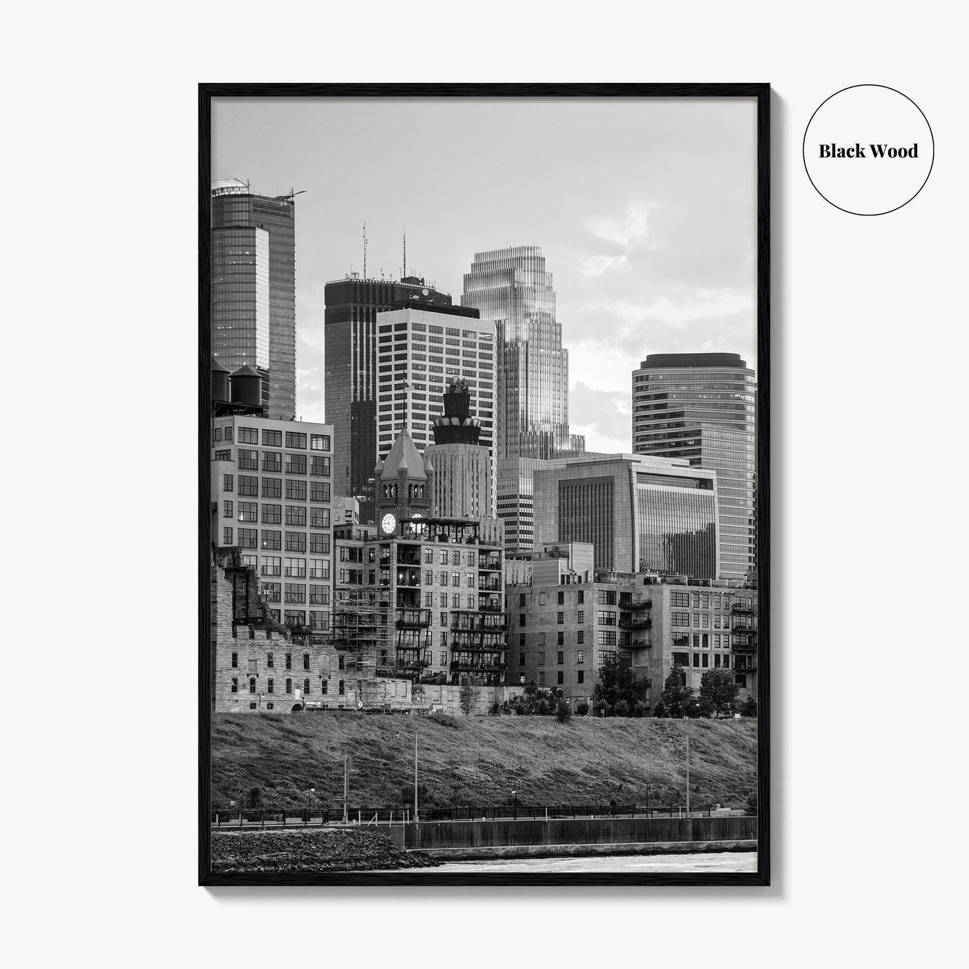 Minneapolis Skyline Black and White Fine Art Photo Print, Stone Arch Bridge Minnesota Poster