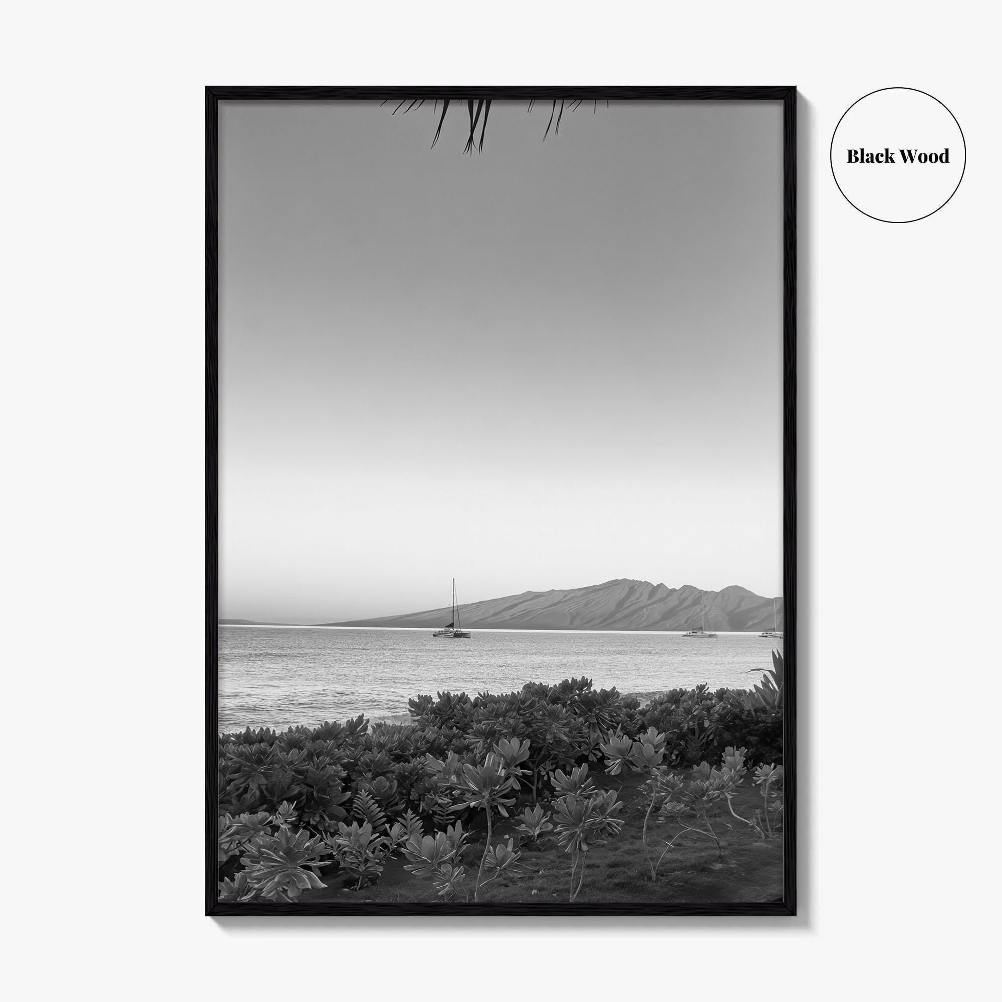 Lahaina Black and White Fine Art Photo Print, Kaanapali Beach, Molokai, Maui Hawaii Poster
