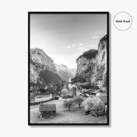 Lauterbrunnen Black and White Fine Art Photo Print, Staubbach Waterfall Swiss Alps Poster