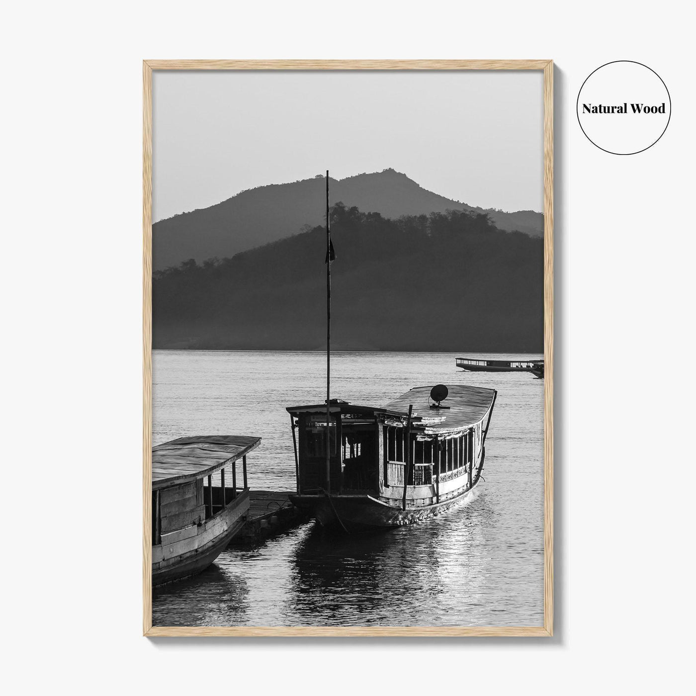 Luang Prabang Black and White Fine Art Photo Print, Mekong River Laos Poster