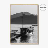 Luang Prabang Black and White Fine Art Photo Print, Mekong River Laos Poster