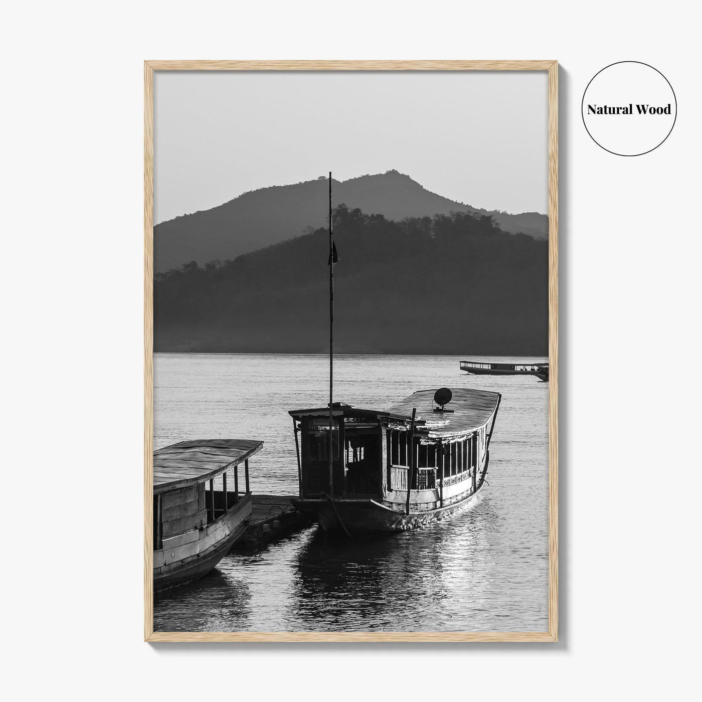 Luang Prabang Black and White Fine Art Photo Print, Mekong River Laos Poster