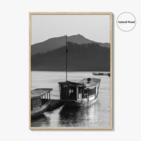 Luang Prabang Black and White Fine Art Photo Print, Mekong River Laos Poster