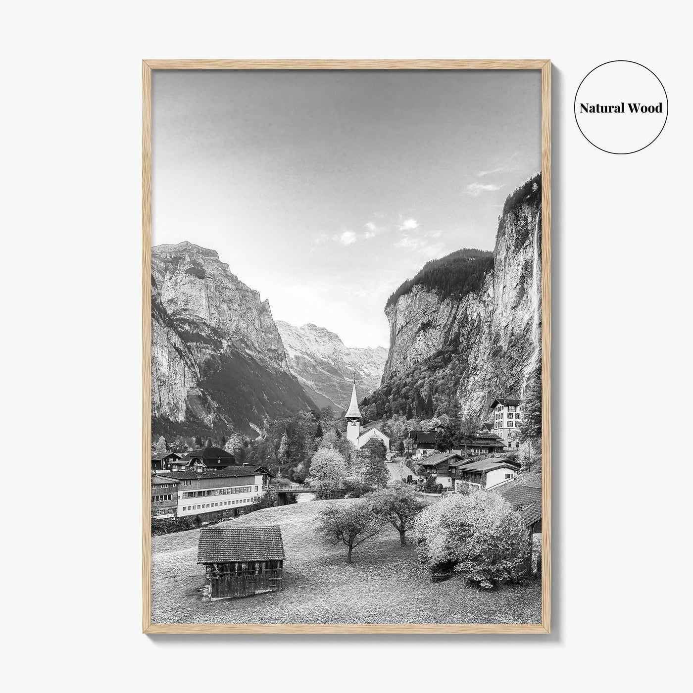 Lauterbrunnen Black and White Fine Art Photo Print, Staubbach Waterfall Swiss Alps Poster