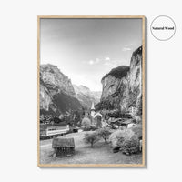 Lauterbrunnen Black and White Fine Art Photo Print, Staubbach Waterfall Swiss Alps Poster