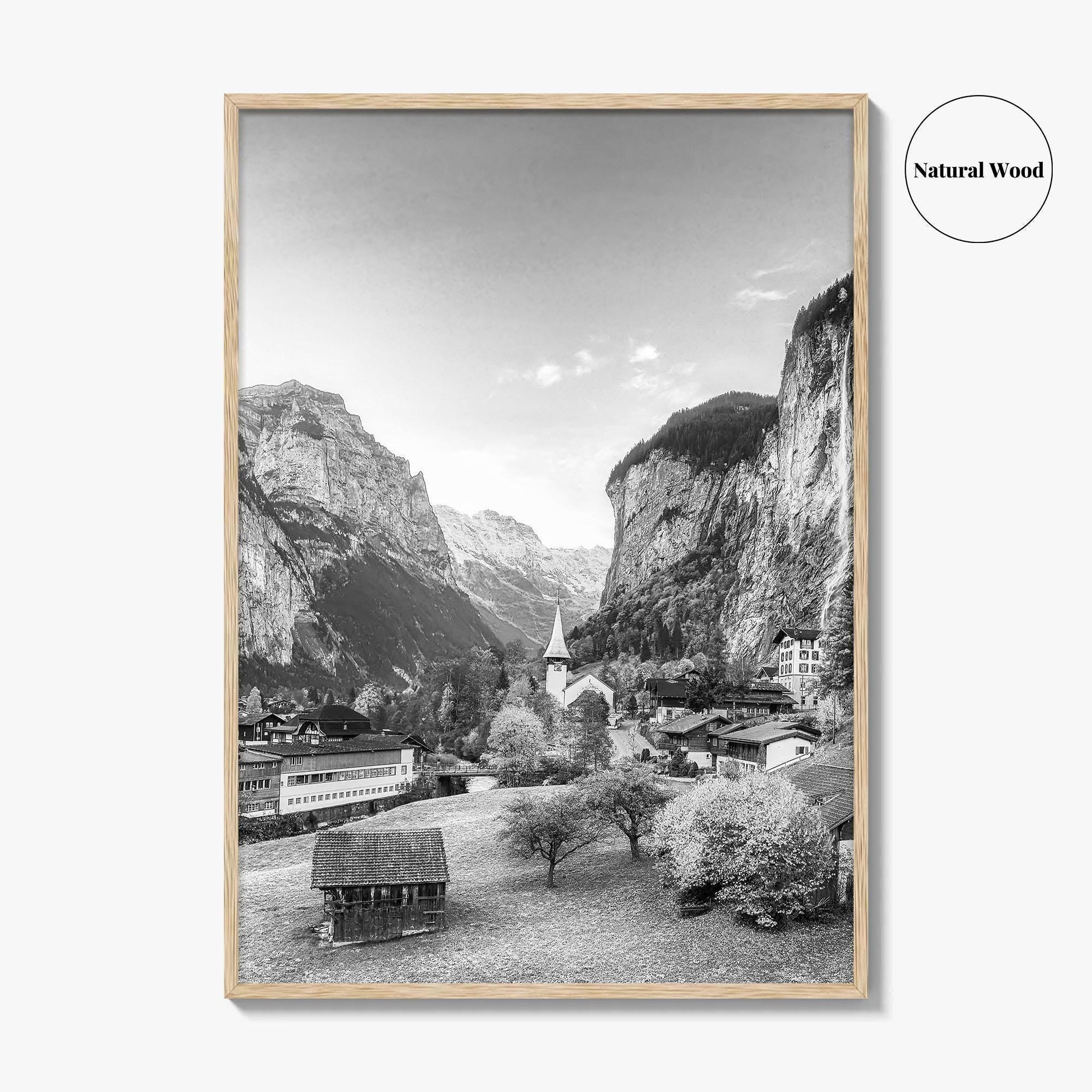 Lauterbrunnen Black and White Fine Art Photo Print, Staubbach Waterfall Swiss Alps Poster