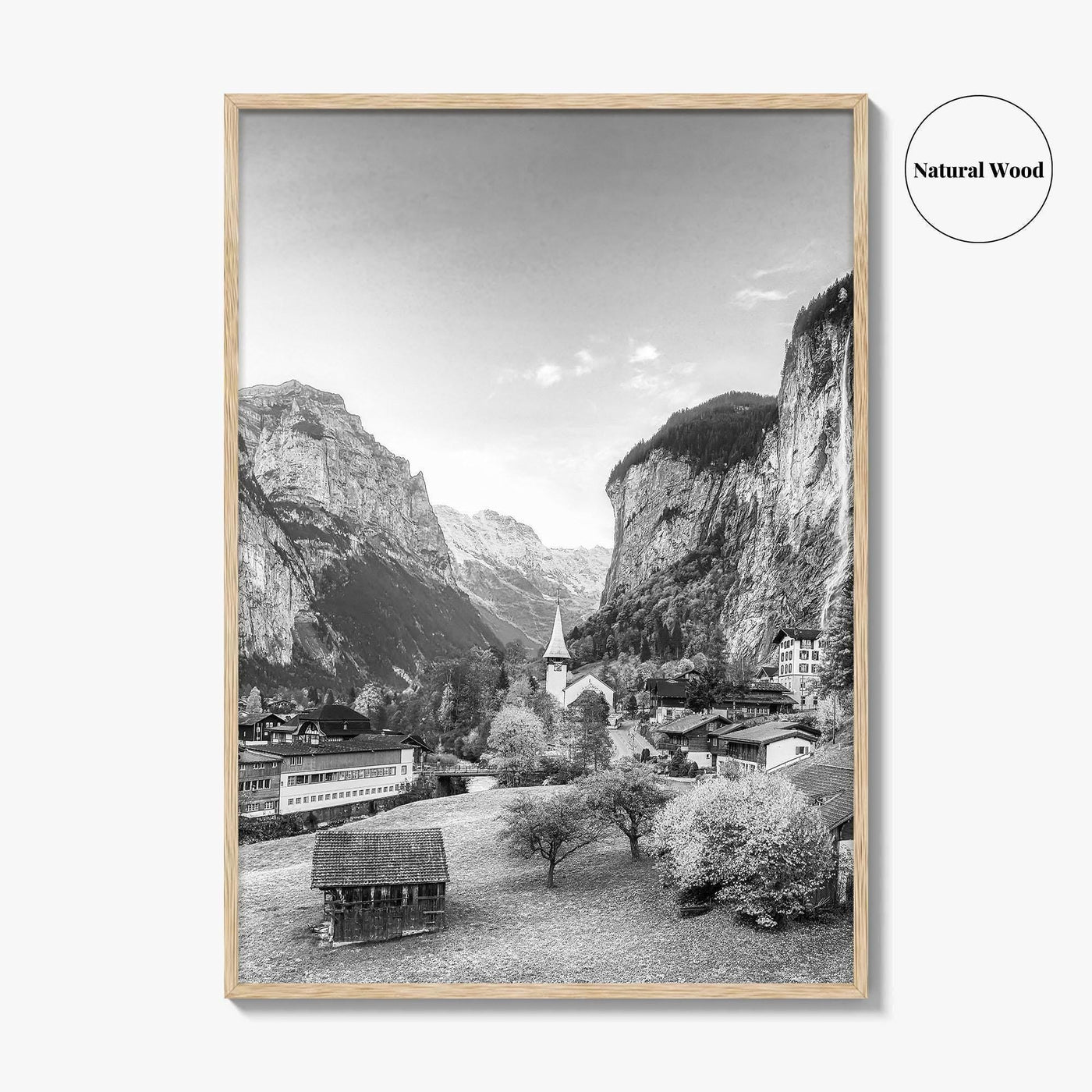 Lauterbrunnen Black and White Fine Art Photo Print, Staubbach Waterfall Swiss Alps Poster
