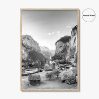 Lauterbrunnen Black and White Fine Art Photo Print, Staubbach Waterfall Swiss Alps Poster