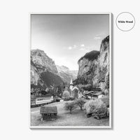 Lauterbrunnen Black and White Fine Art Photo Print, Staubbach Waterfall Swiss Alps Poster