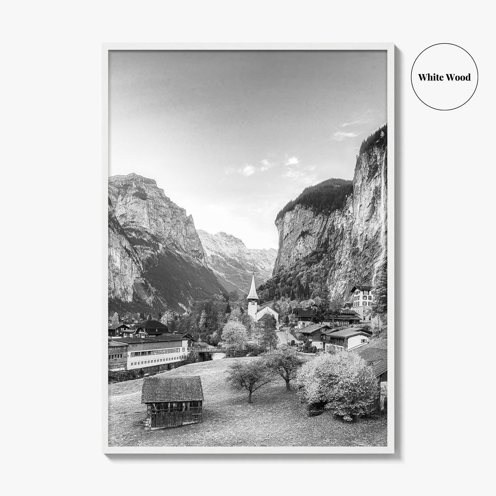 Lauterbrunnen Black and White Fine Art Photo Print, Staubbach Waterfall Swiss Alps Poster