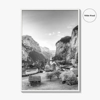 Lauterbrunnen Black and White Fine Art Photo Print, Staubbach Waterfall Swiss Alps Poster