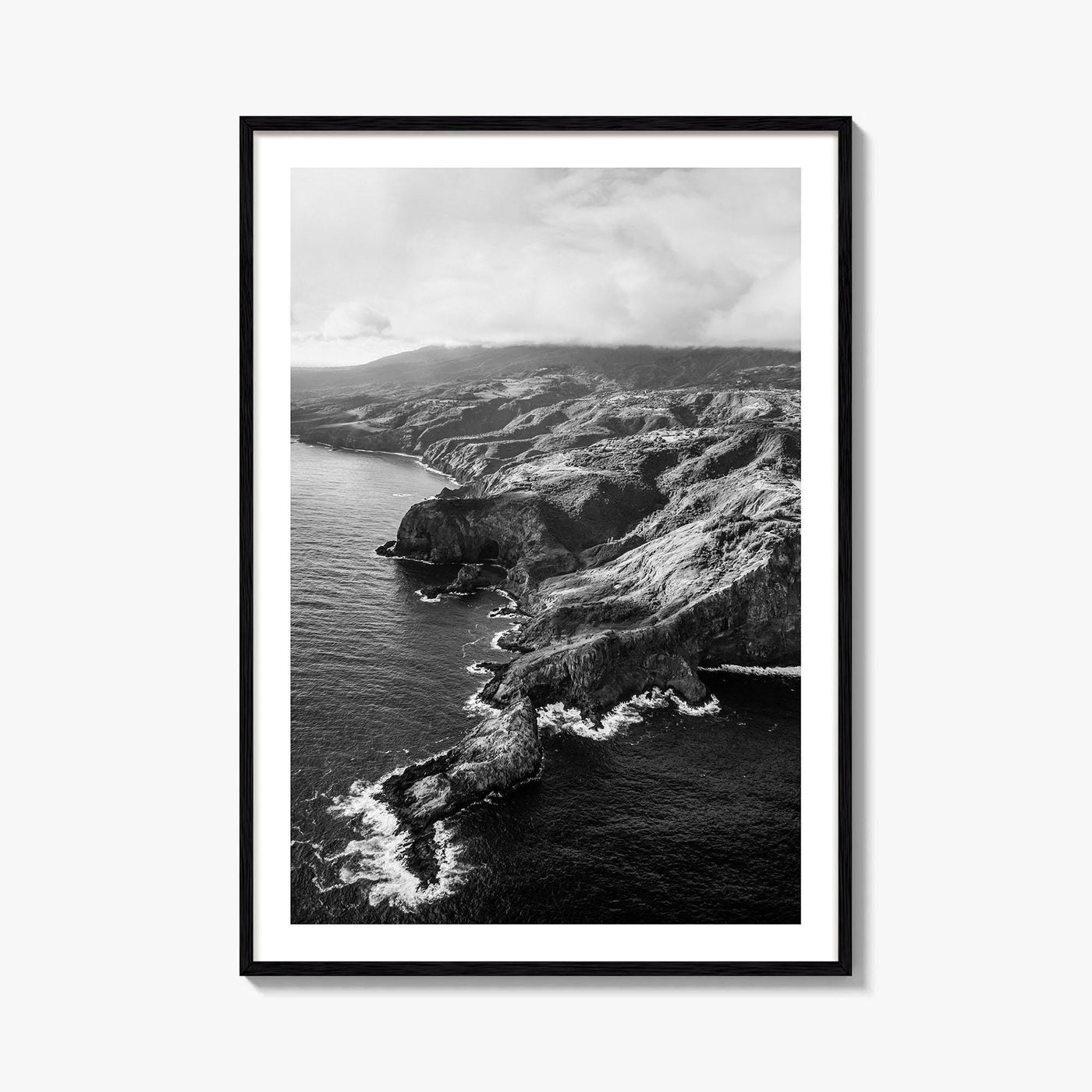 Maui Black and White Fine Art Photo Print, Hawaii Aerial Island Ocean Landscape Poster