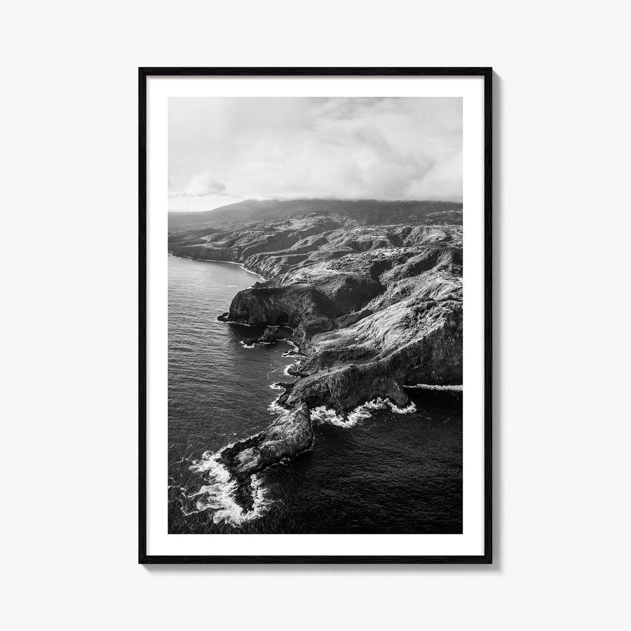 Maui Black and White Fine Art Photo Print, Hawaii Aerial Island Ocean Landscape Poster